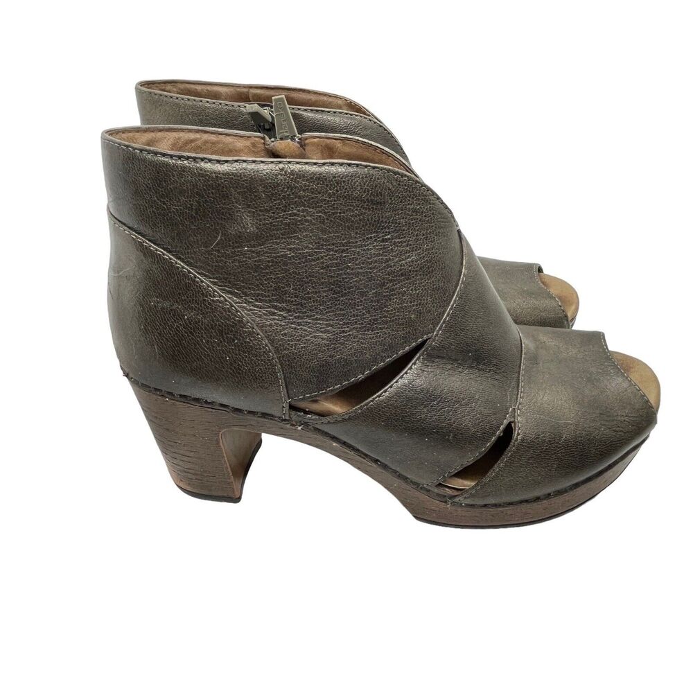 Dansko Sandals Booties Delphina Leather Peep Toe Women Size 40 Metallic Bronze